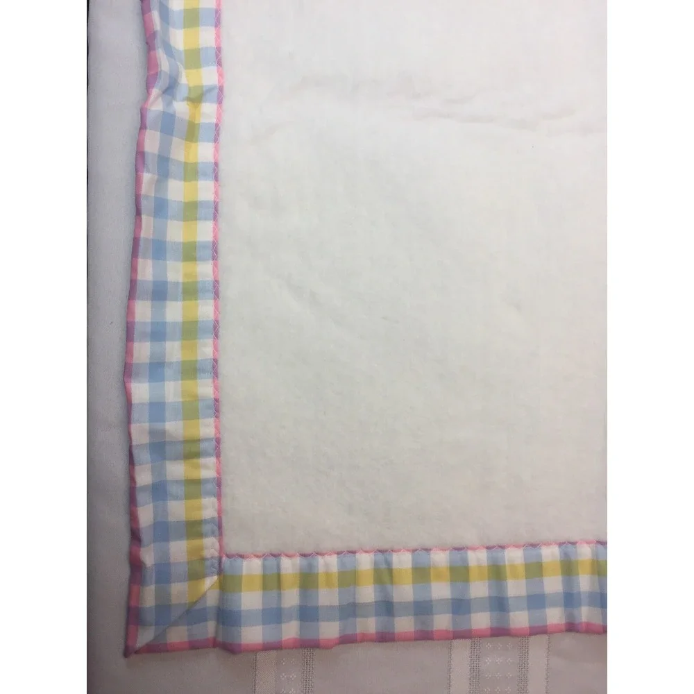 Vintage Quiltex New Baby Blanket Pastel Checked edging Seal Union Made USA